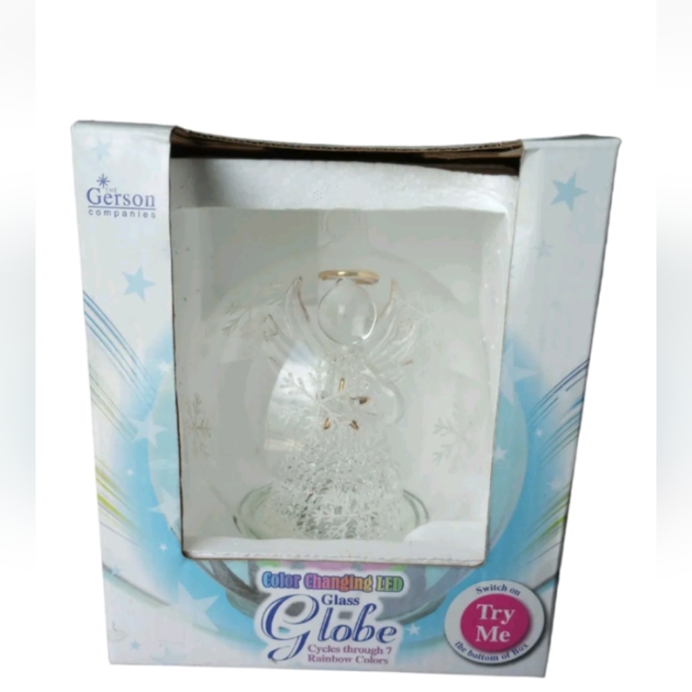 Gerson Christmas Angel Color Changing LED Glass Globe Ornament Hangs or …